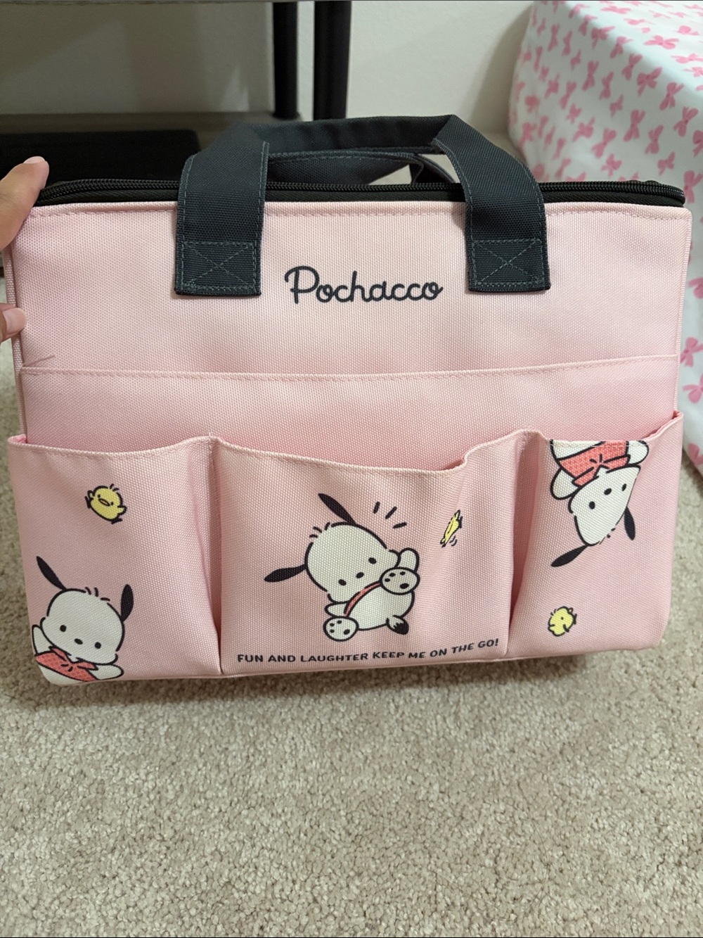 Pochacco Pink Organizer Tote with Front Pockets